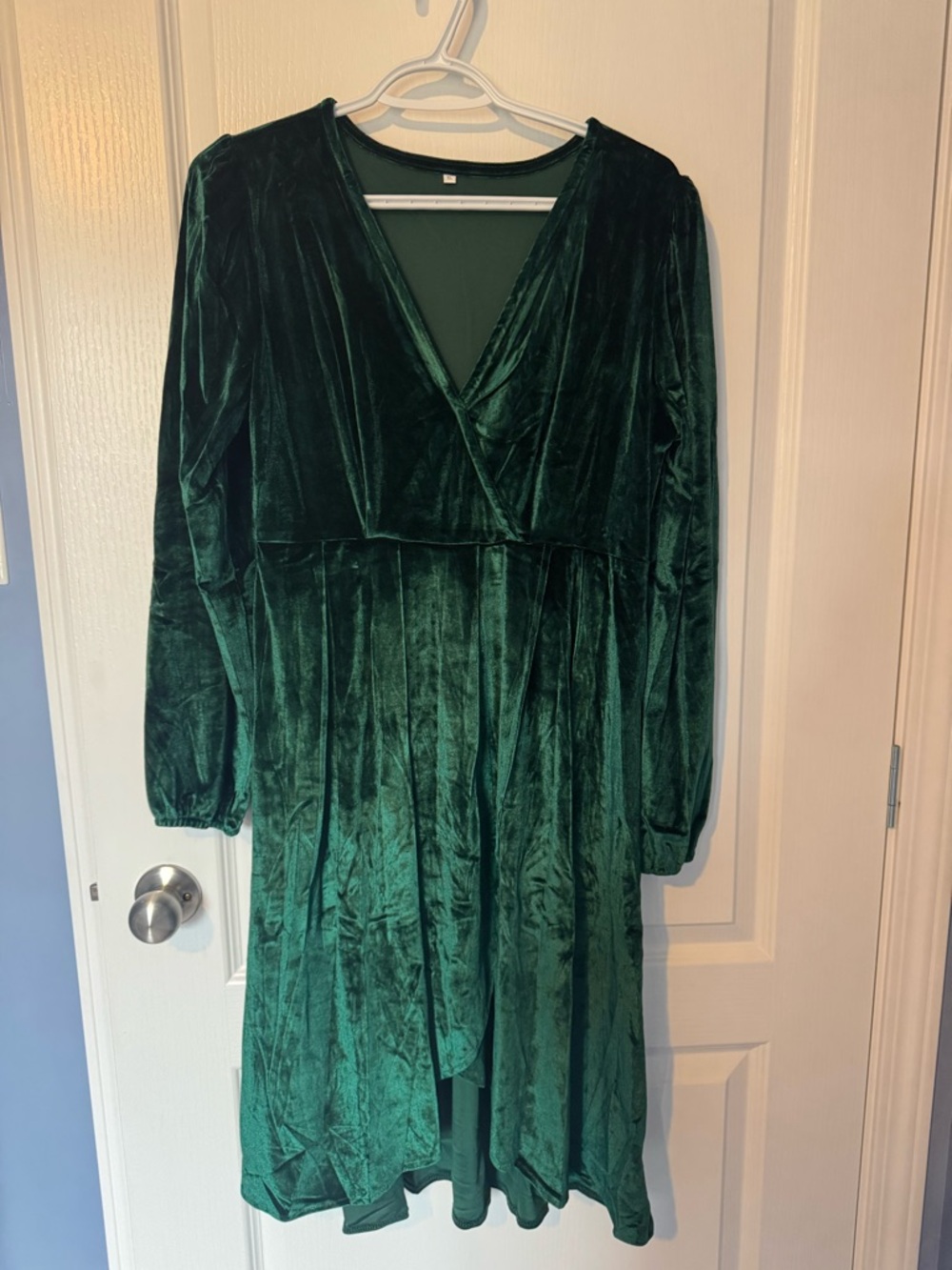 Amazon Dark Green Velvet Long Sleeve Wrap Dress